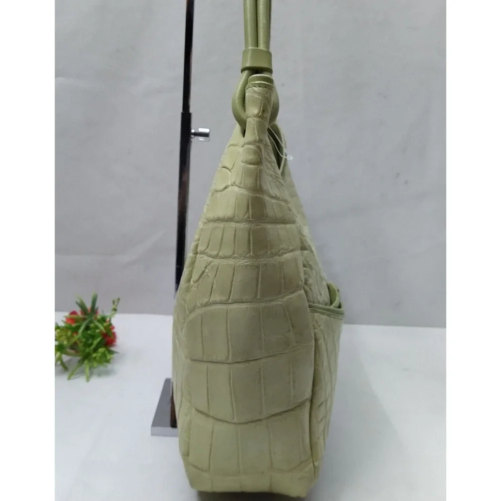 Mauro Governa Green Leather Crocodile Embossed Satchel Shoulder Bag